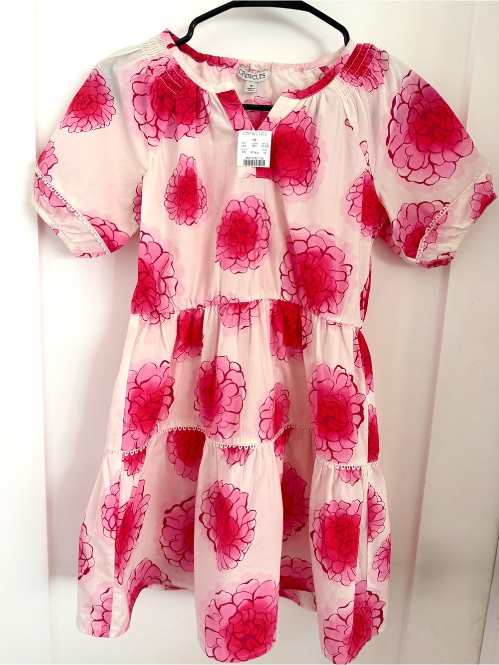 Crewcuts Girls Pink and white puff sleeve Floral Tiered Dress Size 10 NWT